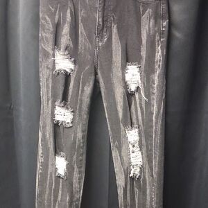 Distressed Gray Straight Leg Jeans